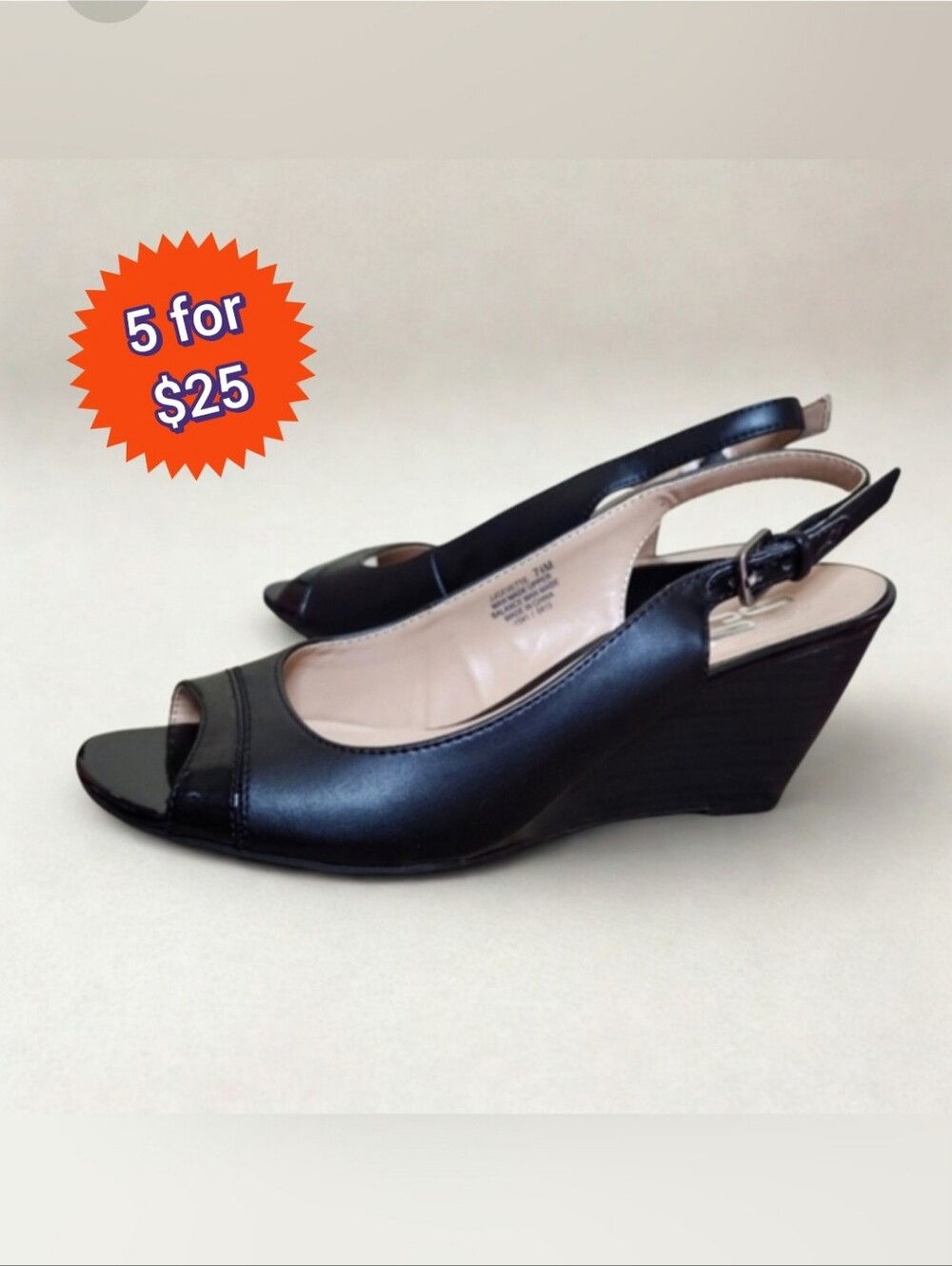 🔴5/$25  9 & Co. Gevette Slingback Peep-toe Wedges in Black • Size 7.5